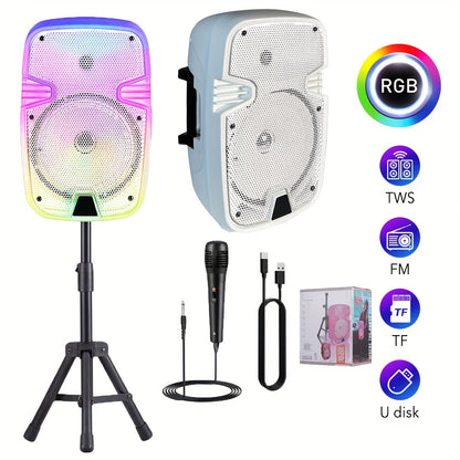 8" Rechargeable Speaker Wireless LED Karaoke Party System USB/SD/FM/AUX W/Mic & Stand