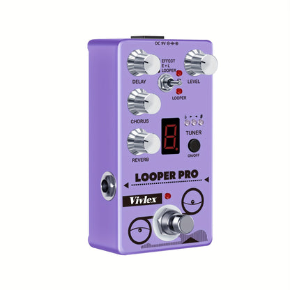 Guitar Looper Pro Pedal, Multi Effect Pedal with Delay Tuner Chorus Reverb Looper Guitar Digital Effect Pedals Multi Effect Pedal True Bypass, Note That The Power Supply Is Not Included.