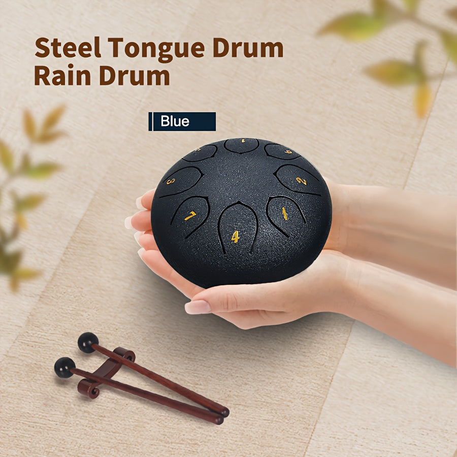 Extra Large 8-Inch 11-Tone Steel Tongue Drum - Outdoor/ Chakra Rain Drum with Drum Bag, Mallets, Music Book, Stickers & Mallet Holder - Rustproof Hand-Playable Instrument Suitable for Meditation, Yoga,, for Ages (Green)