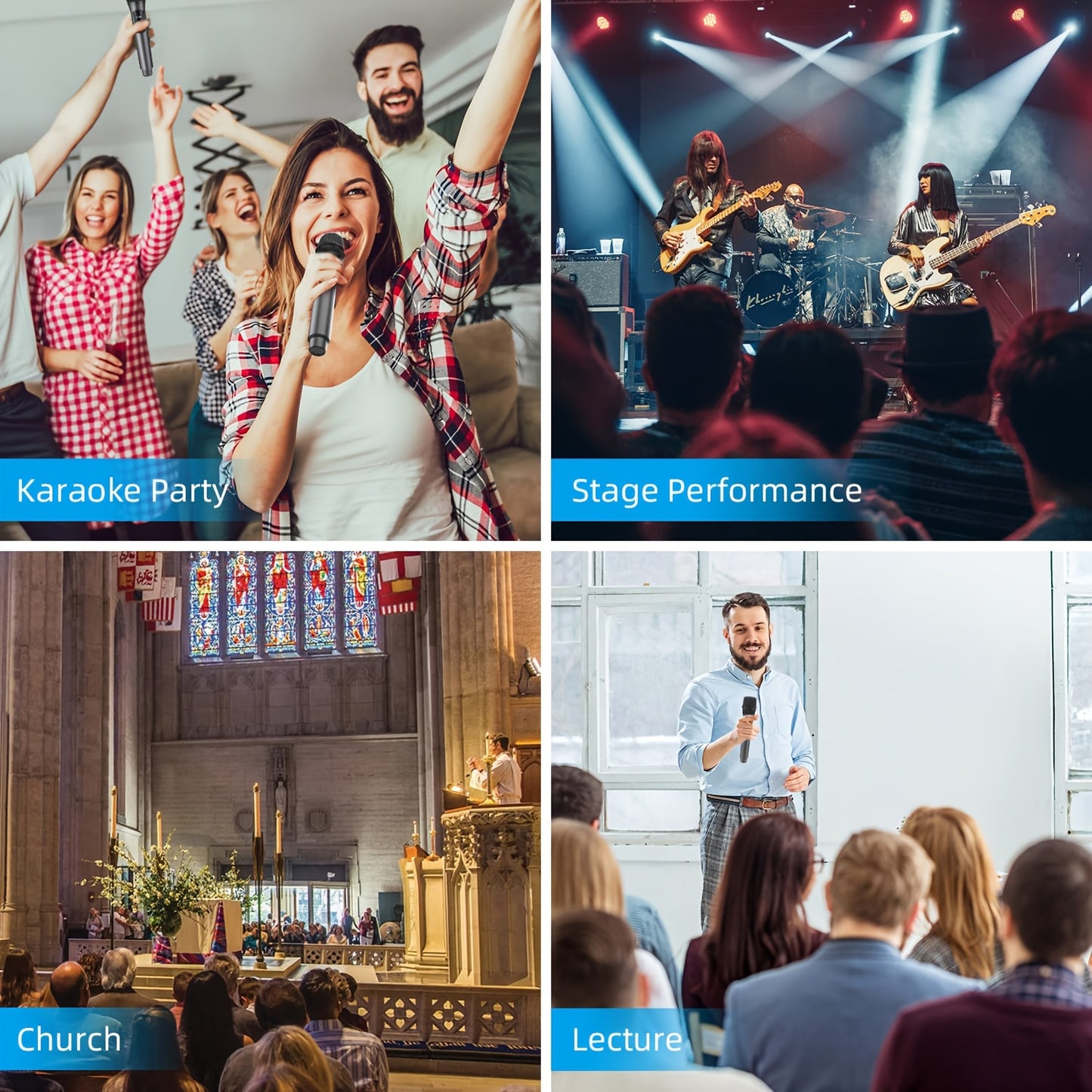 Aveek Wireless Microphone, Dynamic Wireless Microphones with One-To-One Chip Connection And Rechargeable Receiver, 24H Duration, 200FT Range Receiving, Plug And Play, Karaoke Microphone for Singing Video Recording. (4 Packs)