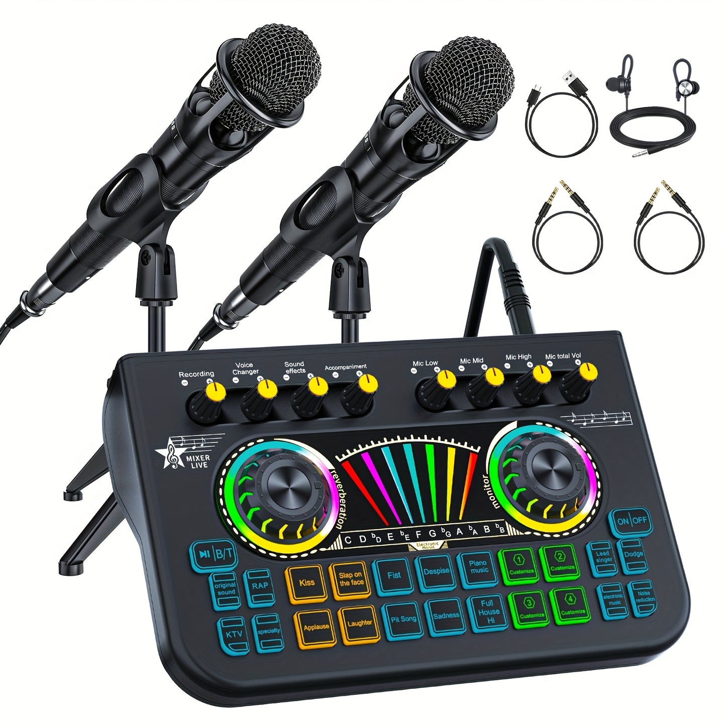 Professional Podcast Dj Equipment Bundle Kit Live Sound Card Audio Mixer for Console Recording Microfono Stand, Music Studio Full Setup Estudio De Musical Streaming for Pc Phone Gaming Karaoke Machine with 2 Microphone Para Grabar Contenido