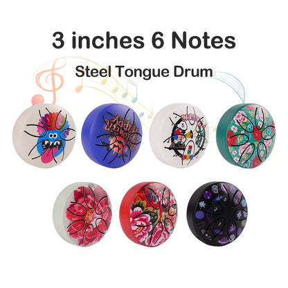 Mini Portable Steel Tongue Drum, 3 Inches with 6 Tones - a Beginner-Friendly Handheld Percussion Instrument Made of Carbon Steel, Includes Drumsticks And Sheet Music, Perfect Musical Gift for Celebrations Like Carnivals, Weddings, Christmas