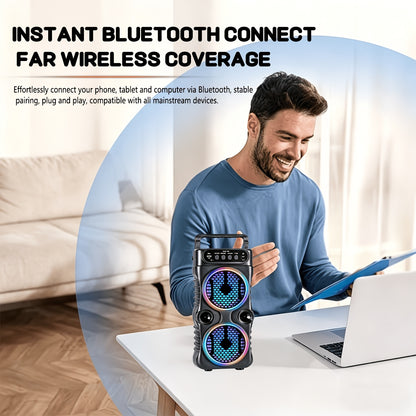 Professional Speaker, Portable Party Speaker, Subwoofer, High-Fidelity Stereo Speaker, Speaker, Equipped with LED Light Show, Compatible with BT/USB/TF Card/Fm/Tws/Aux, Professional Karaoke. Outdoor, Travel, Party Supplies