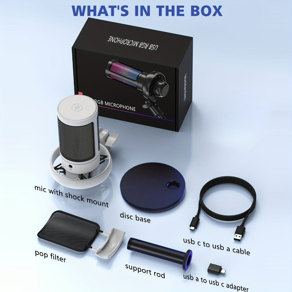 USB RGB Condenser Microphone with Gain, Touch Mute and Monitoring