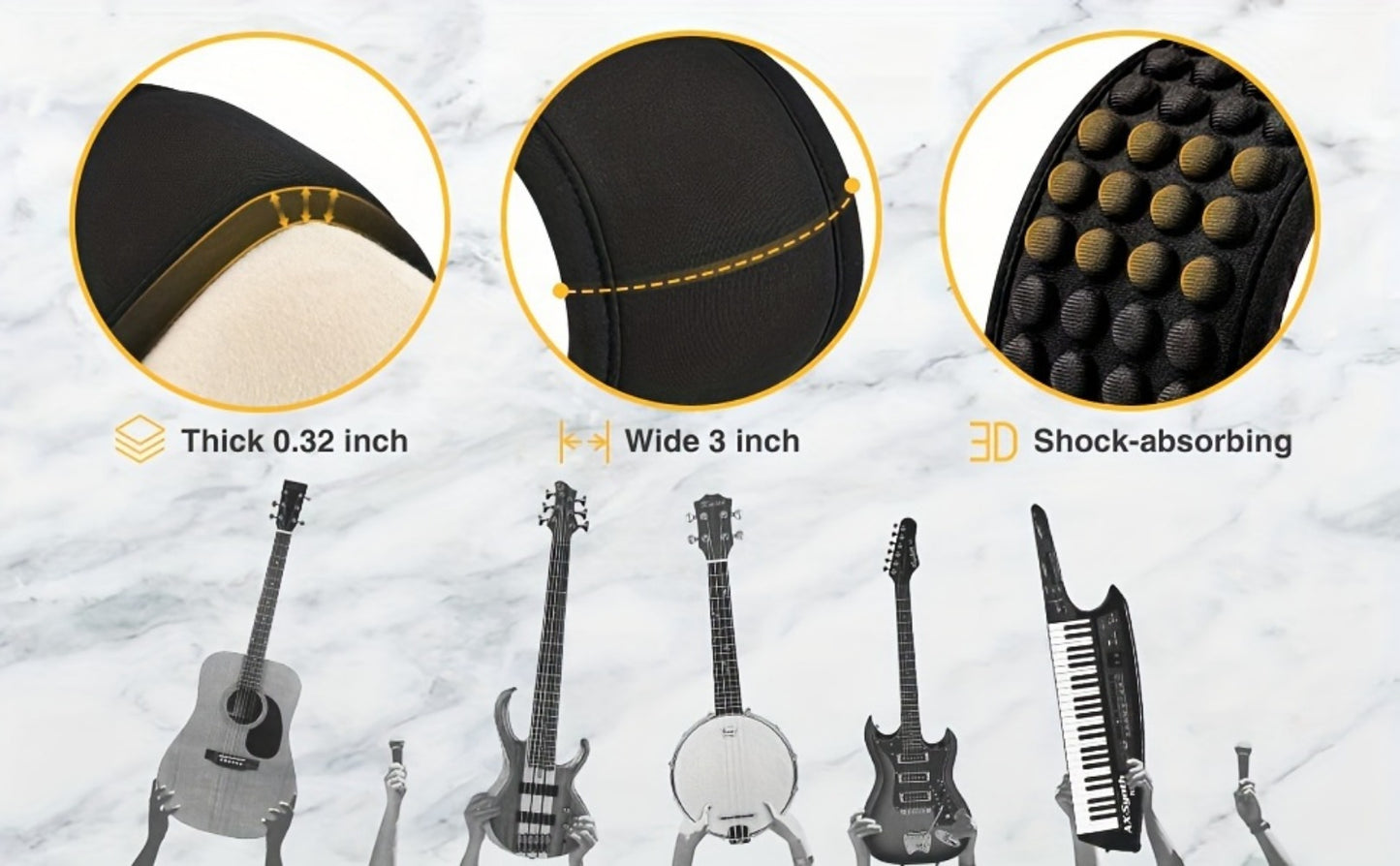 Adjustable Guitar Strap, Adjustable, 3 Inch, LGS-5, Inch, Wide for Supporting A Guitar