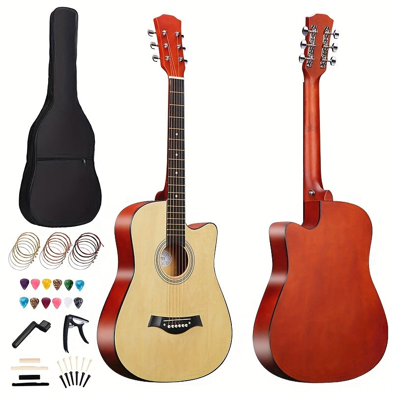 Complete 38-Inch Acoustic Guitar for New Players, Ideal for Beginners, Comes with Guitar Strings, Carrying Bag, Capo, Finger Picks, And More. Perfect As a Christmas Present