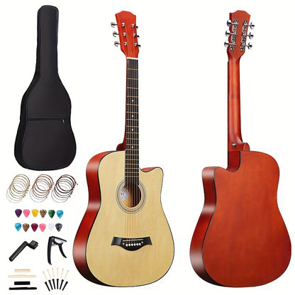 Complete 38-Inch Acoustic Guitar for New Players, Ideal for Beginners, Comes with Guitar Strings, Carrying Bag, Capo, Finger Picks, And More. Perfect As a Christmas Present