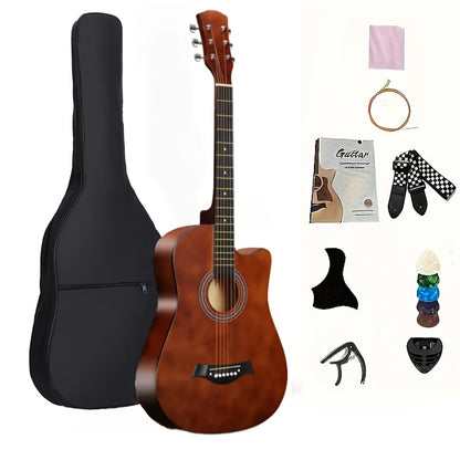 38-Inch Basswood Acoustic Guitar Suitable for Beginners - Full-Size Folk Style Guitar with Wood Sound, Basswood Body, Ideal for Practice & Performance (wood/black Optional)