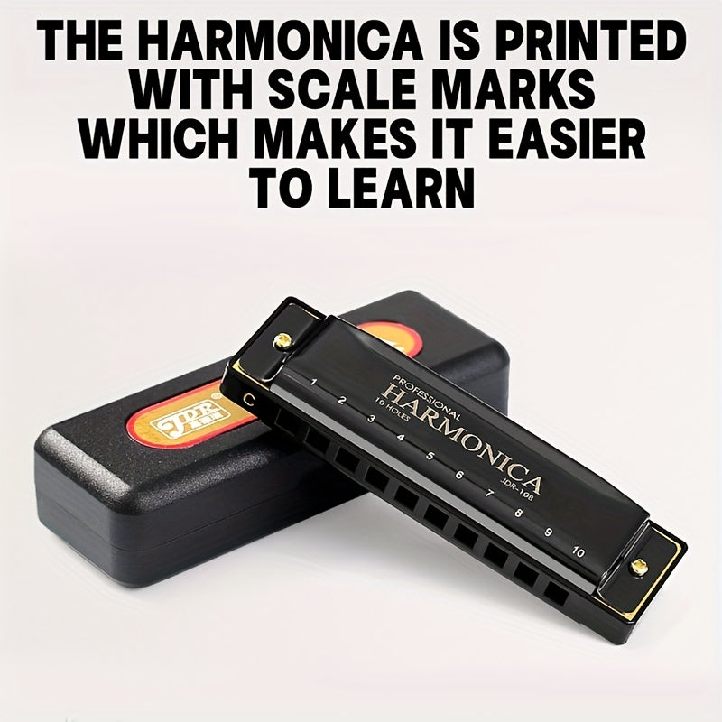 Professional Blues Harmonica 10 Hole C-Key Blues Harmonica, Comes with Hard Box, Suitable As a Gift for Beginners, Students, Adults, And Professionals, Comes with a Sanrio Sticker