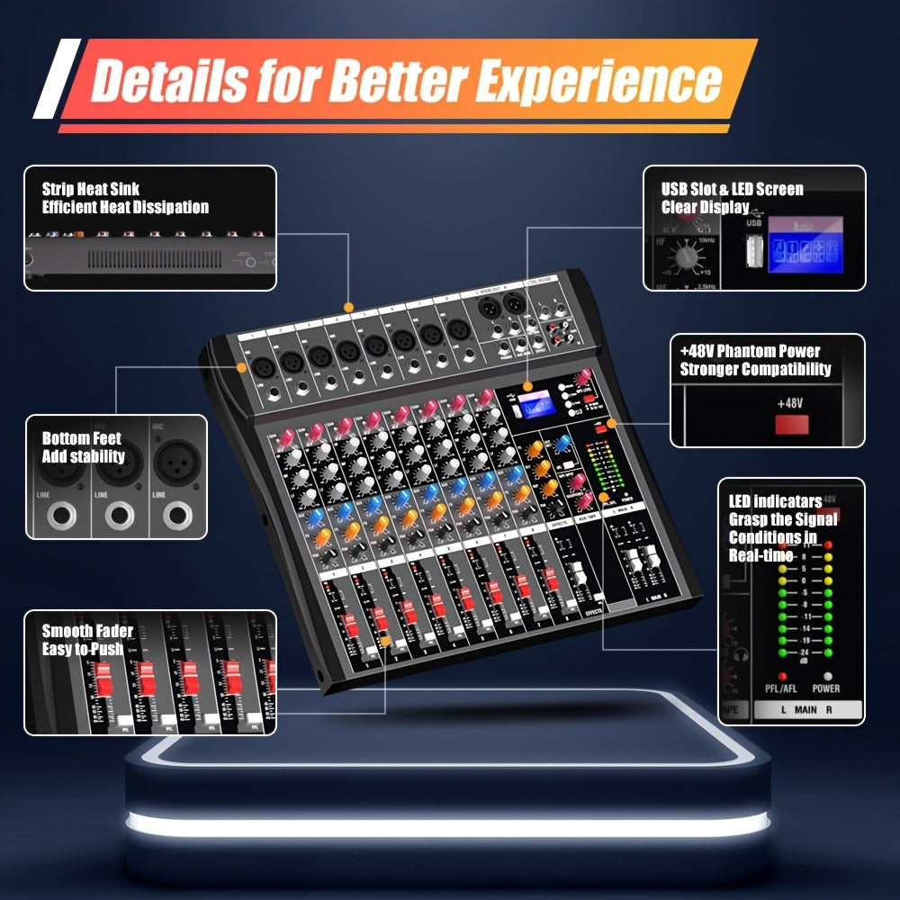 Audio Mixer, USB, Professional, 12-Channel, Controller for Live Sound