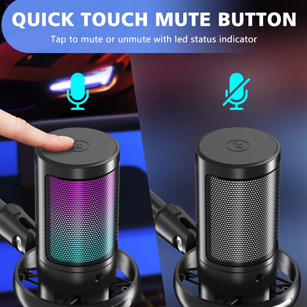 Recording Microphone, USB, RGB, USB-C, Computers, Ideal for Recording and Streaming