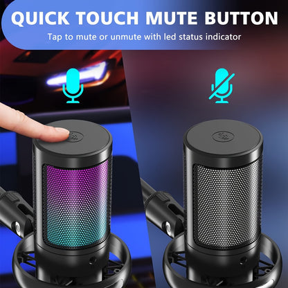 Recording Microphone, USB, RGB, USB-C, Computers, Ideal for Recording and Streaming