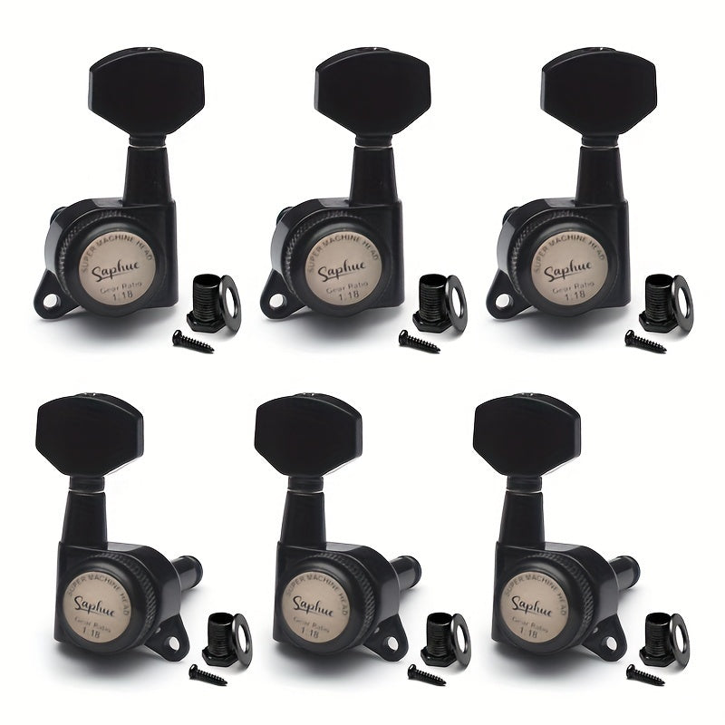 SAPHUE 6pcs Premium Guitar Locking Tuners - 1:18 Gear Ratio, Sealed Lubrication, Hexagonal Handle - Perfect for Electric, Folk And Acoustic Guitars - Available in Black, Golden, Chrome