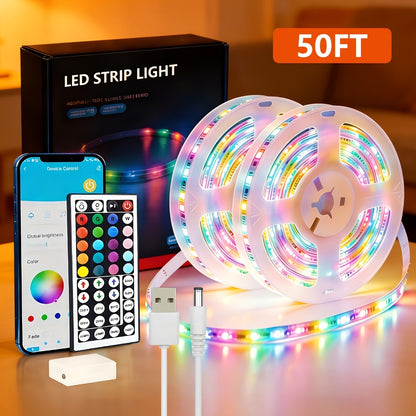 Smart LED Light Strip, 50/100-Foot RGB Set with App, Timer and Music Sync