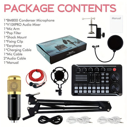 USB Audio Interface, V8K + BM800, USB-C, USB, Podcast, Equipment, Bundle for Recording