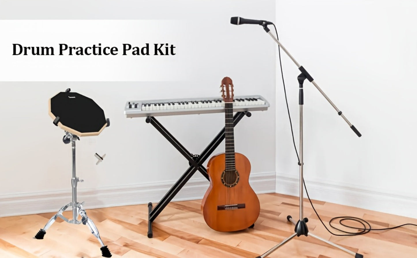 12-Inch Drum Practice Pad Set with Adjustable Snare Stand, Sticks and Bag