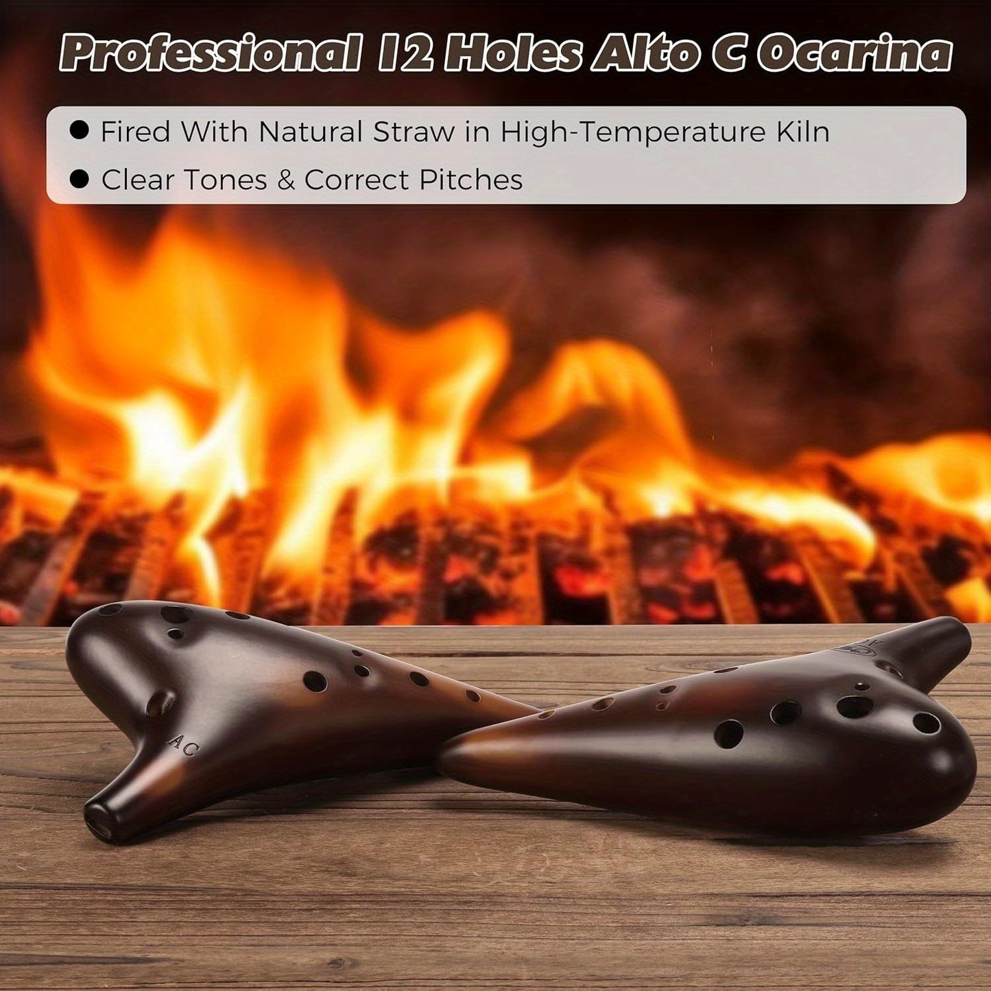 "Forest Whisper" 12 Hole Ocarina Classic Straw Fire Masterpiece Collectible, Alto C Ceramic Ocarina - Highly Recommended Christmas Gift Idea by OcarinaWind Music Instrument Shop Owner