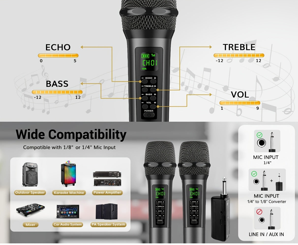 Portable PA Speaker, Dark Gray, Wireless, Dynamic, Dual, Microphones for Parties