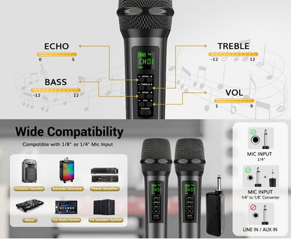 Portable PA Speaker, Dark Gray, Wireless, Dynamic, Dual, Microphones for Parties