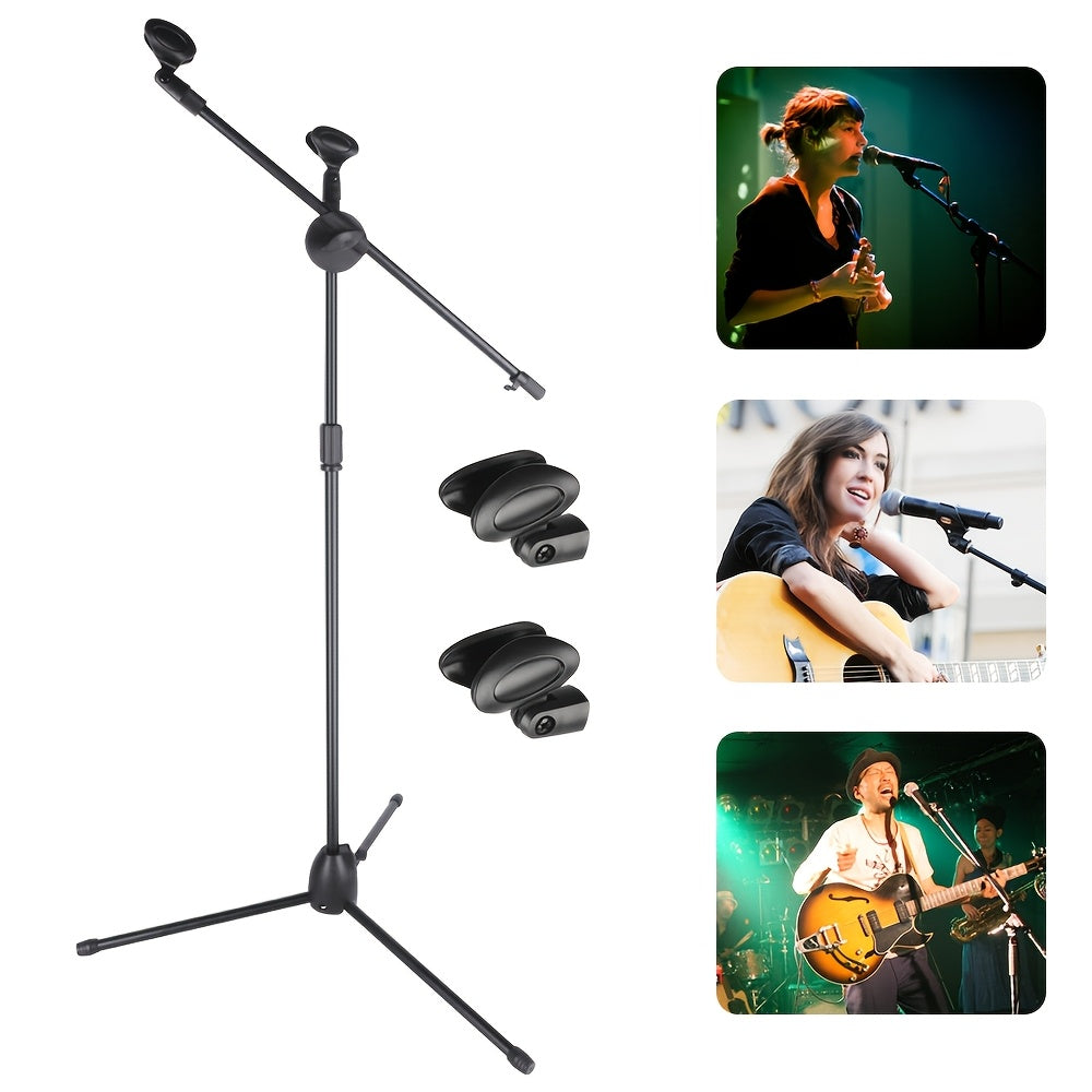Dual Clamps Adjustable Iron Microphone Stand With Clips, For Live Performances, Stage, And KTV Singing