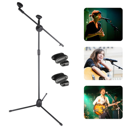 Dual Clamps Adjustable Iron Microphone Stand With Clips, For Live Performances, Stage, And KTV Singing