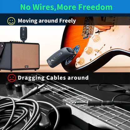 Wireless Guitar System 2.4Ghz Built-In Rechargeable Lithium Battery 270° Rotate Audio Wireless Transmitter Receiver for Guitar Bass Violin Keyboard Electric Instruments - 2 Transmitter And 1 Receiver - Black/Blue