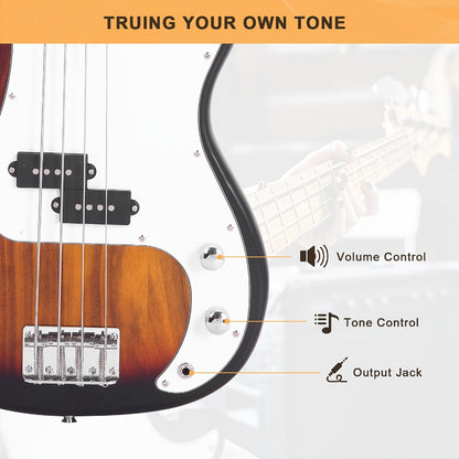 Electric Bass Guitar, 42 mm, Full Size, Glarry, Kit, Full for Lessons and Practice