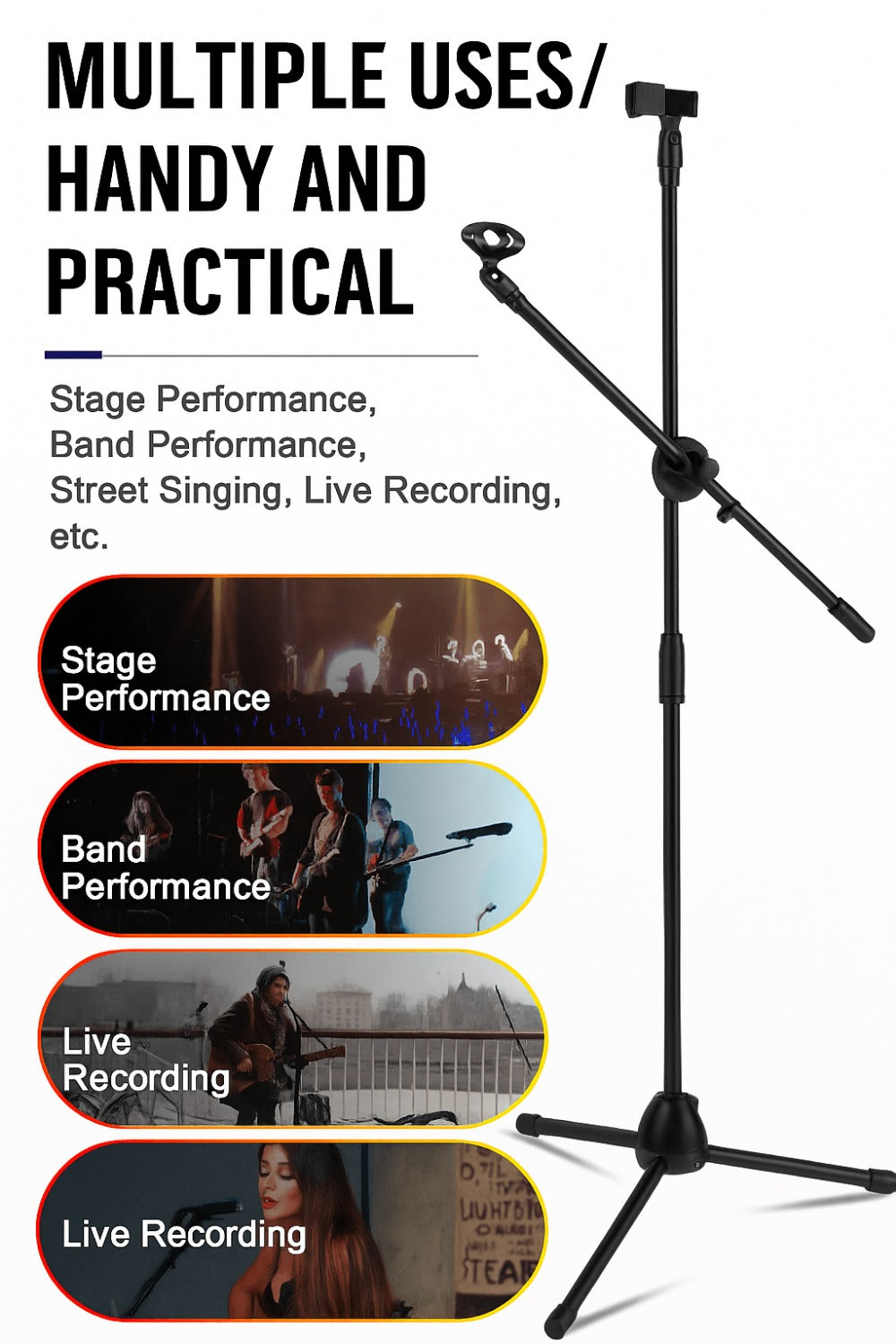 Adjustable Tripod Microphone Boom Stand for Studio, Podcast and Stage