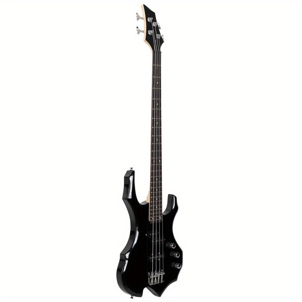 Electric Bass Guitar, Obsidian, Full Size, LEADZM, Burning, Fire for Lessons and Practice