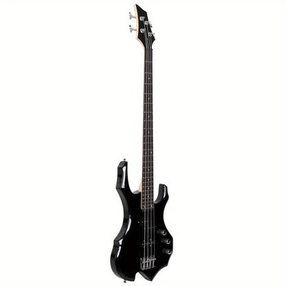 Electric Bass Guitar, Obsidian, Full Size, LEADZM, Burning, Fire for Lessons and Practice
