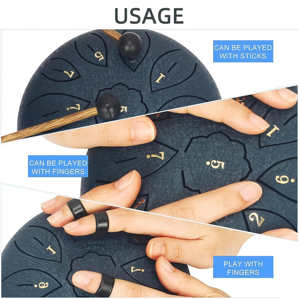 Steel Tongue Drum, 6-Inch 11-Note Set with Drumstick, Bag and Music Book