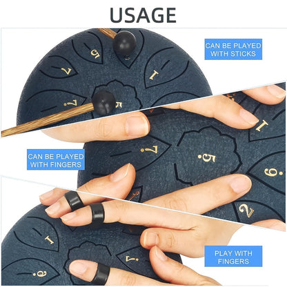Steel Tongue Drum, 6-Inch 11-Note Set with Drumstick, Bag and Music Book