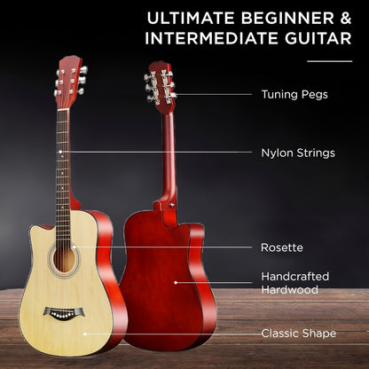 38-Inch Cutaway Acoustic Guitar Kit with Nylon Strings and Gig Bag