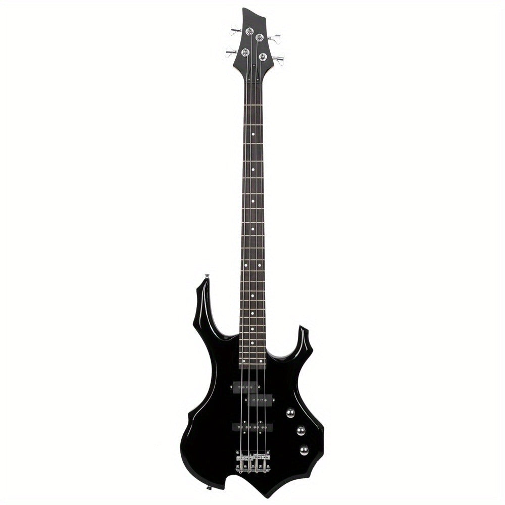 Electric Bass Guitar, Obsidian, Full Size, LEADZM, Burning, Fire for Lessons and Practice