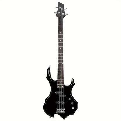 Electric Bass Guitar, Obsidian, Full Size, LEADZM, Burning, Fire for Lessons and Practice