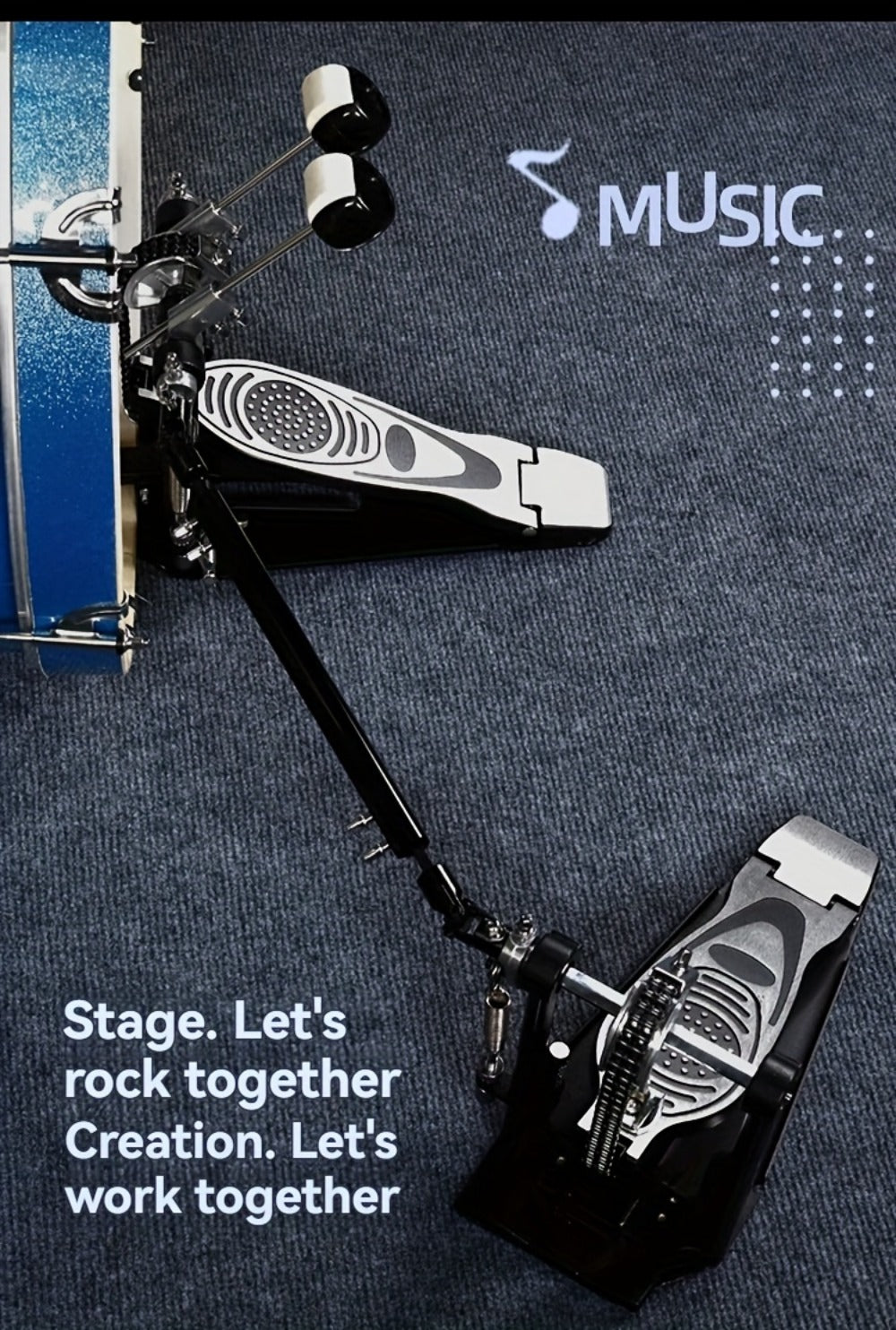 Bass Drum Pedal, Double, Pedals, Chain for Operating A Kick Drum Or Percussion
