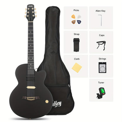 [Portable Guitar Starter Kit] Moukey BCC-100 Acoustic-Electric Guitar Starter Kit, Thin Body, Portable Design With Gig Bag, Tuner, Strap & More