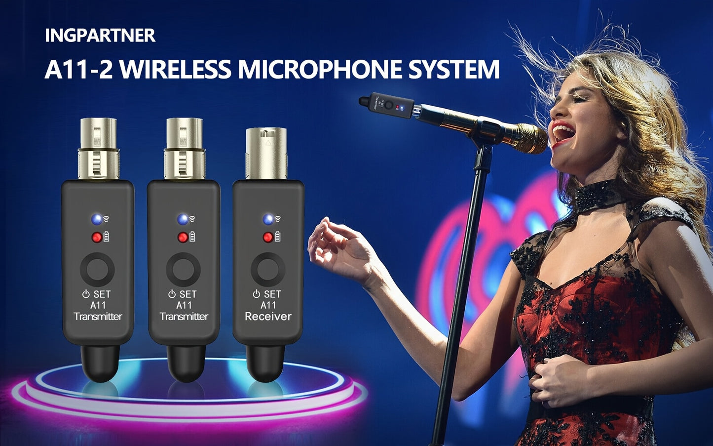 Wireless Microphone Transmitter Receiver - Plug-on XLR Microphone Wireless System with 48V Phantom Power, XLR Connector, 6.35mm Adapter Suitable for Condenser And Dynamic Microphones, Mixer, Guitar Amplifier, And Speakers, DSLR Camera, PA System