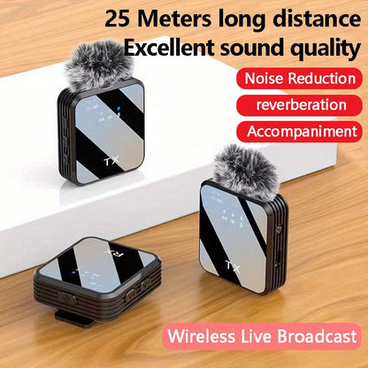 Professional Wireless Lavalier Microphone with Intelligent Noise Cancellation, Omnidirectional Condenser Microphone, And Windproof Pom-Pom. 2-In-1 Wireless Lavalier Microphone for Recording Content, Including Live Broadcasts, Interviews