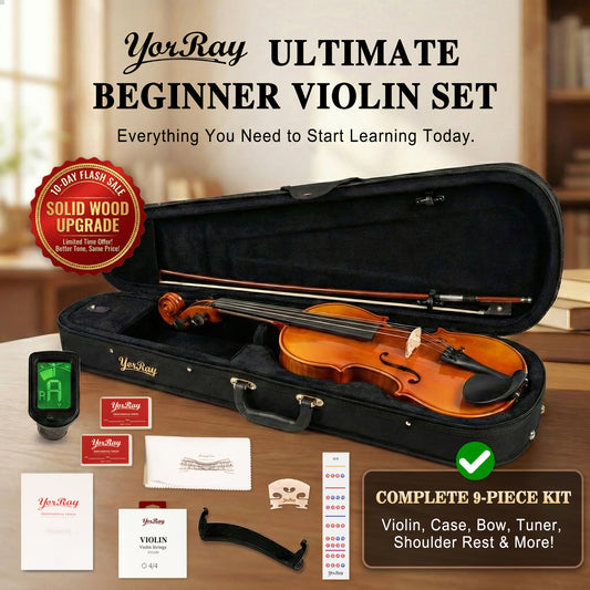 Full Size Violin Kit for Adults & Beginners - Complete 4/4 Violin with Rosewood Bow, Case Suitable for Fiddle Lessons, Practice & Performances, Starter Bundle with Tuner, Shoulder Rest,, Strings & Color Box Packaging