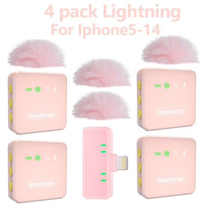Lewinner Pink 4-Pack 2-Pack Professional Wireless Lavalier Microphone, Upgraded Sound Quality, Noise Reduction Lapel Mic, Microphone for Vlogging, for Recording, Filming Videos, Live Streaming