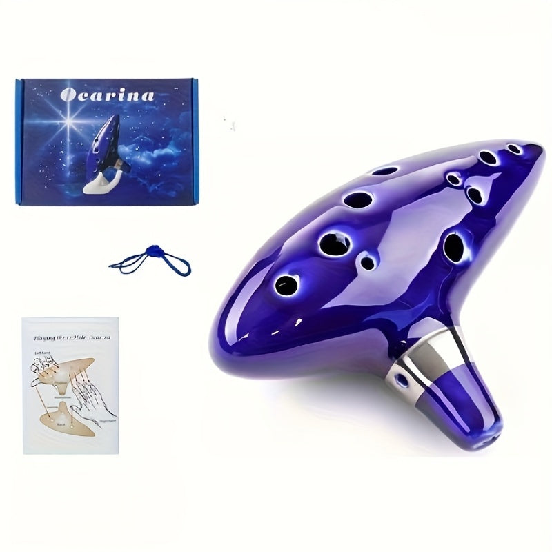 Ocarina with Song Book, Ocarina Hole Alto C Ceramic Piccolo, Ocarina Instrument, Christmas New Year Gift for Adults Standing Book Neck Strap Bag, Lanyard, Color Box Packaging