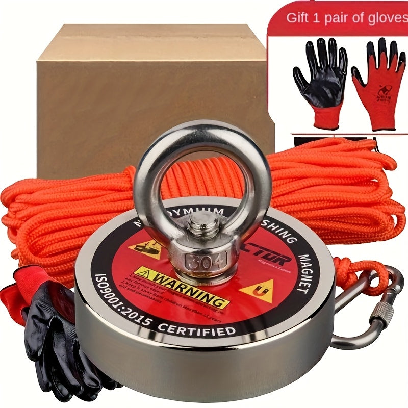 1500 Pounds Pulling Force Magnet Fishing Set, Includes Neodymium Durable Rope, Carabiner, Gloves, And 304 Thread Locker Glue High-quality River Recycling And Magnetic Fishing Magnets With Ropes, A Magnet Tool Suitable For Outdoor Use