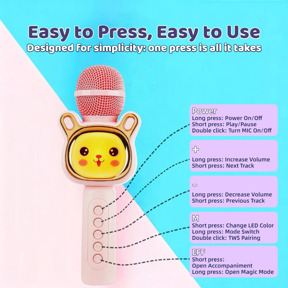 6-in-1 Wireless Karaoke Microphone Speaker with LED Lights and TWS
