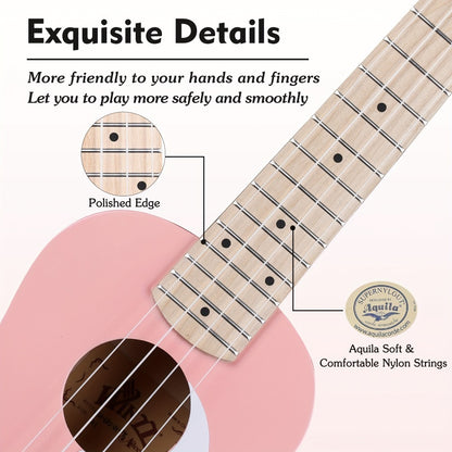 Soprano Ukulele, Portable, 21 Inch, WINZZ, TG-U2, Inch for Lessons and Practice