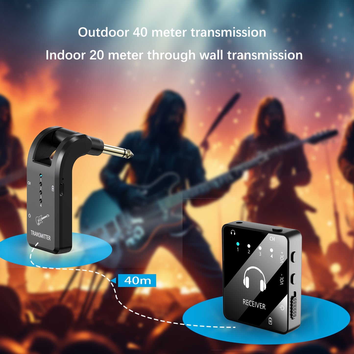 Wireless In-Ear Monitor System with IEM and Transmitter Clip Receiver, Can Be Paired Automatically, for Earphones, Guitars, DJ, Live Performance Supervision