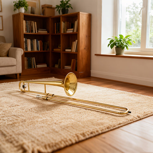 [Professional B-flat] Trombone, Thickened Brass Body, Full Tone, Golden Lacquer Finish, Suitable For Students, Adults And Beginners