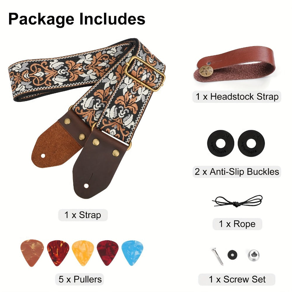 Jacquard Guitar Strap, 2-Inch Adjustable Strap with Picks and Locks