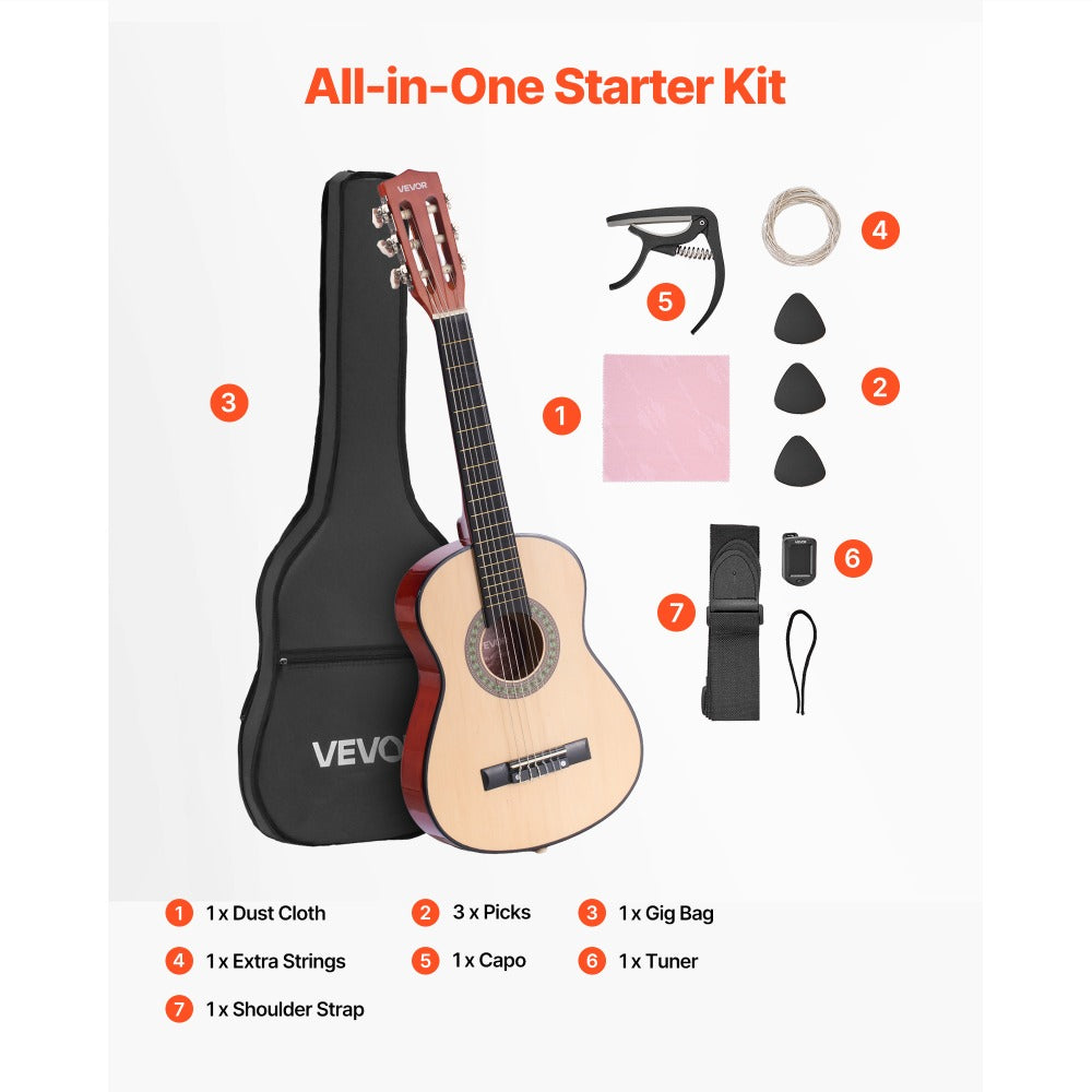 Acoustic Guitar, Black, VEVOR, Classical, Beginner for Lessons and Practice