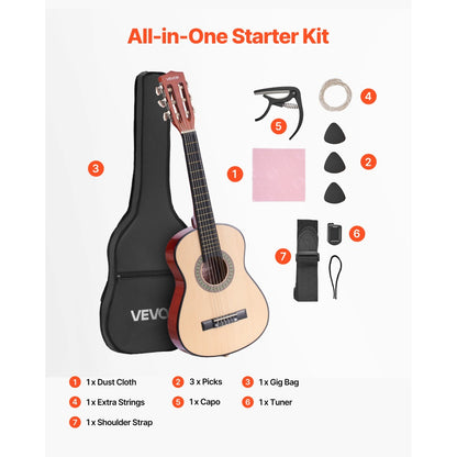 Acoustic Guitar, Black, VEVOR, Classical, Beginner for Lessons and Practice